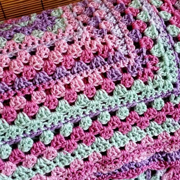 Crochet BABY BLANKET AFGHAN Granny Squares 32" x 32" Pink Girl New Gift - Picture 7 of 10